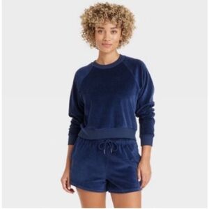 Women's Leisure Studio Velour Pullover Sweatshirt - Universal Thread Navy Blue S